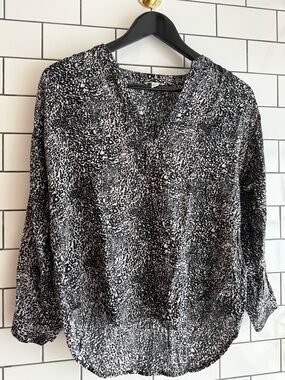Joie Black and White Leopard-Print V-Neck Blouse